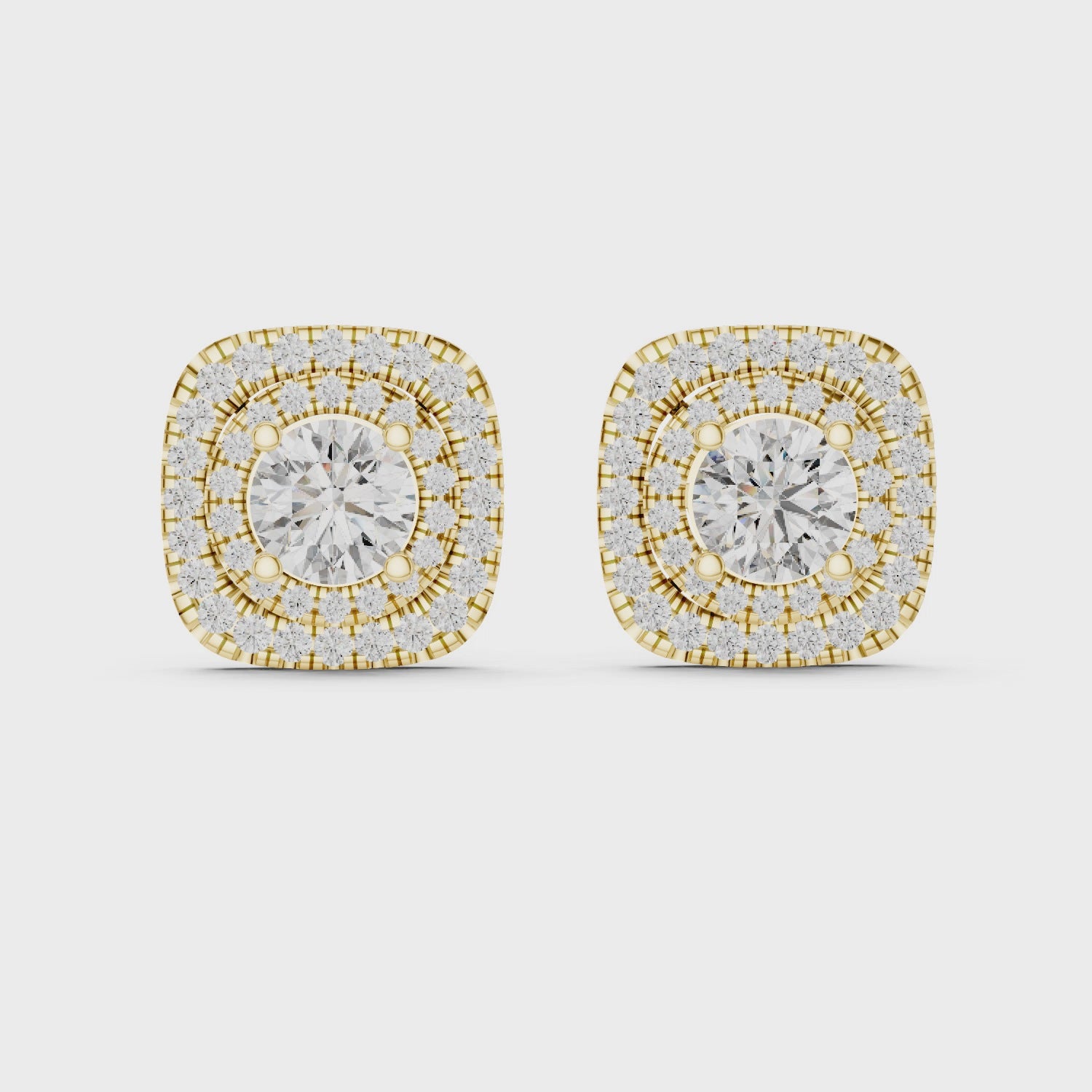 Round Diamond Double Halo Stud Earrings
