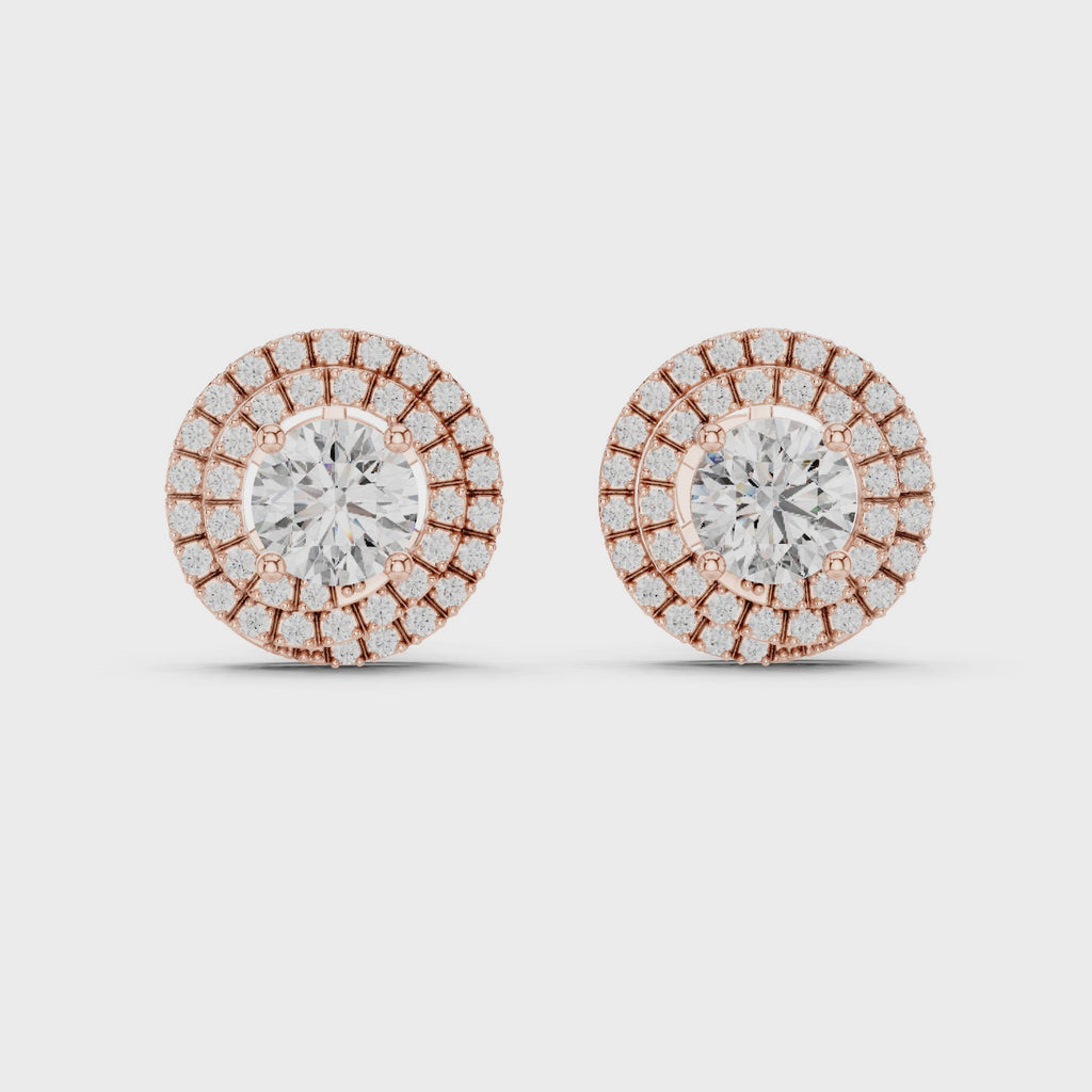 Round Diamond Triple Halo Stud Earrings