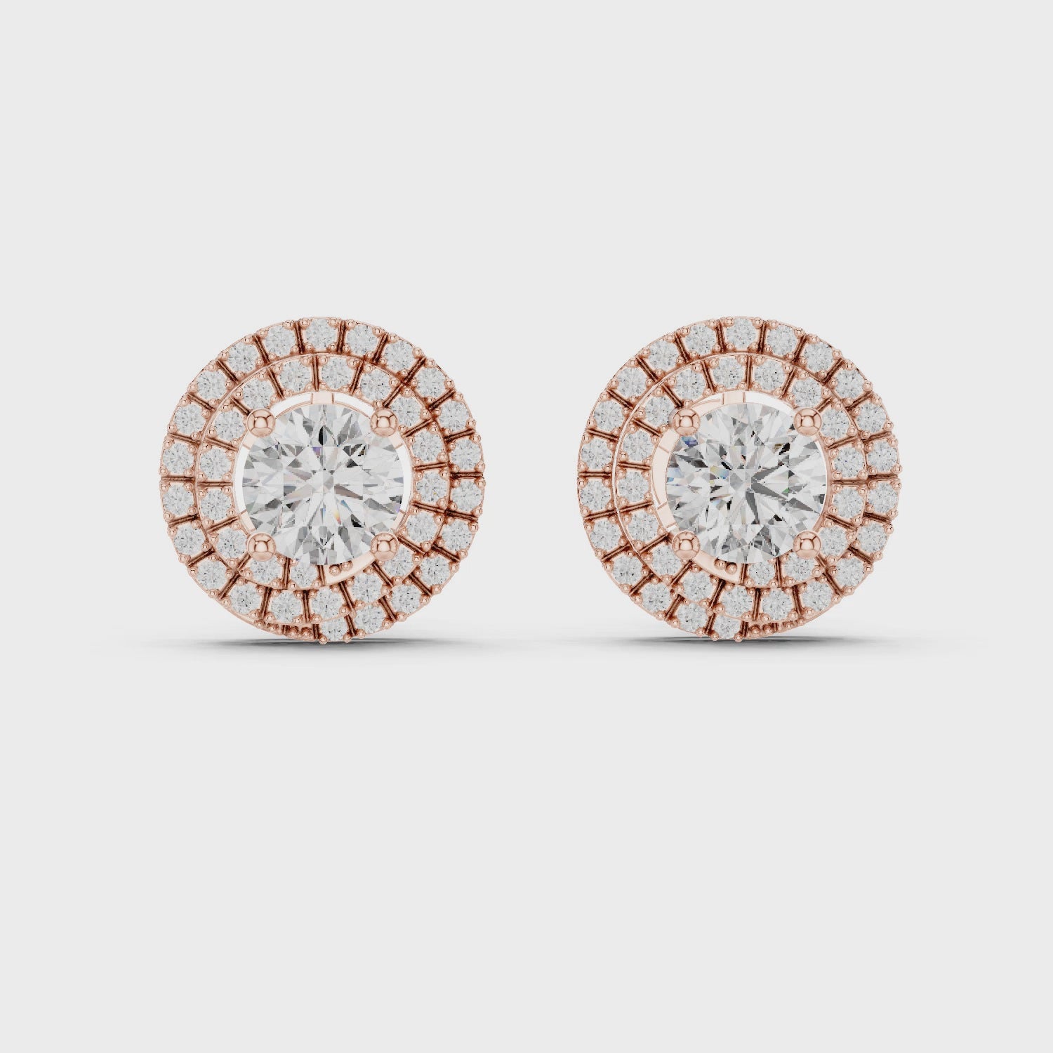Round Diamond Triple Halo Stud Earrings