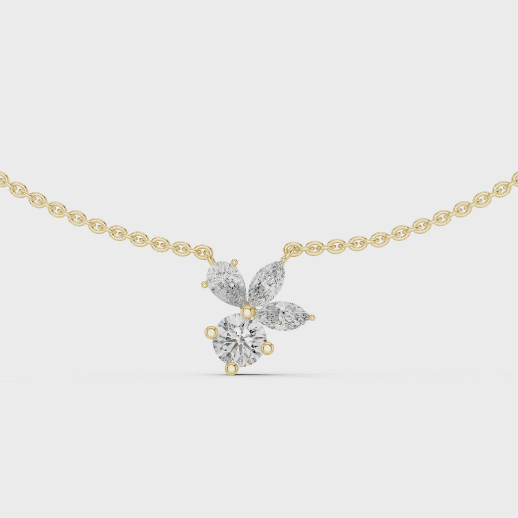 1Multi Shape Diamond Cluster Pendant Necklace