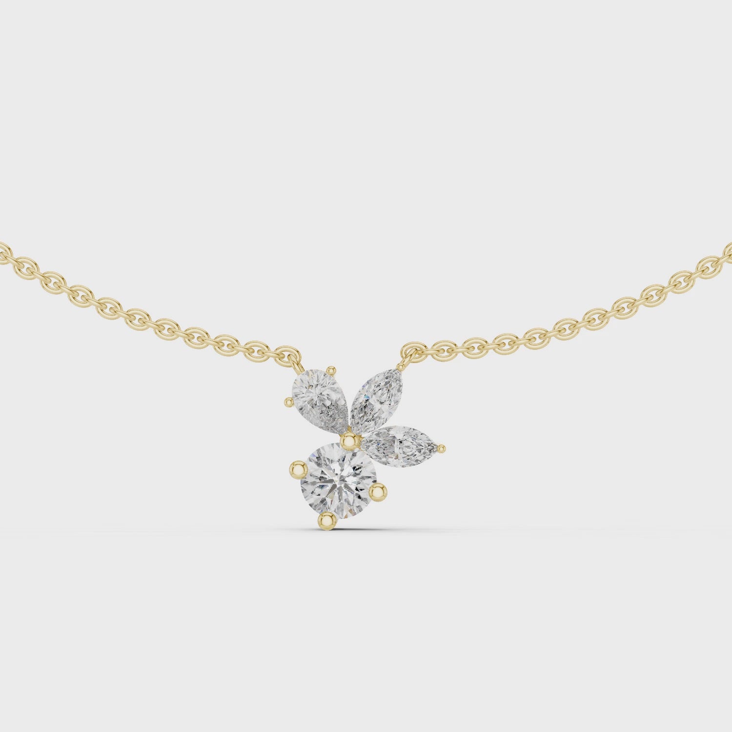 1Multi Shape Diamond Cluster Pendant Necklace